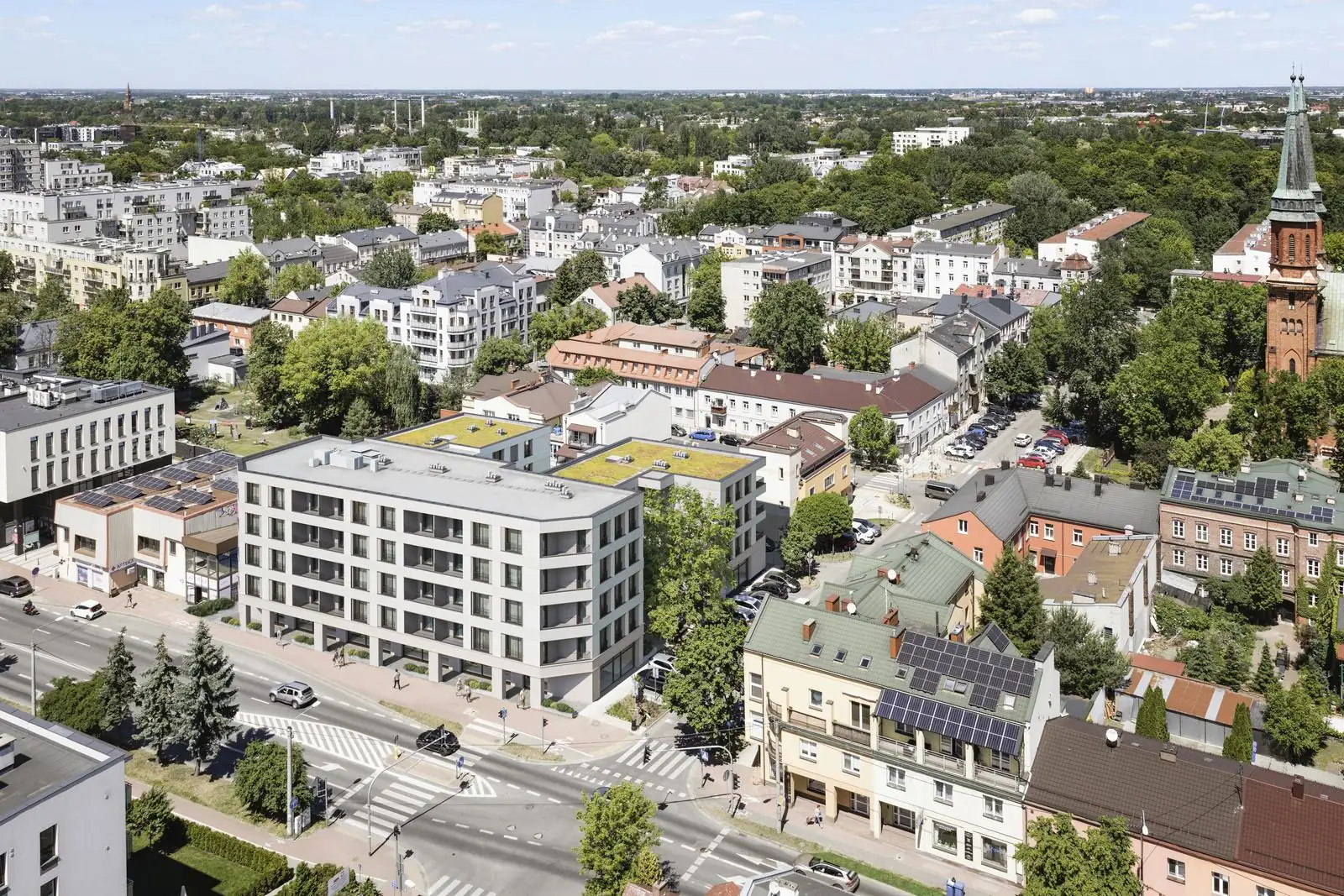 Berenta 18 · widok z lotu ptaka na centrum Pruszkowa · wizualizacja poglądowa
